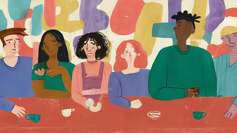 Stylized stack of books labeled A1/A2 with geometric shapes, one open showing a cat chasing a ball.