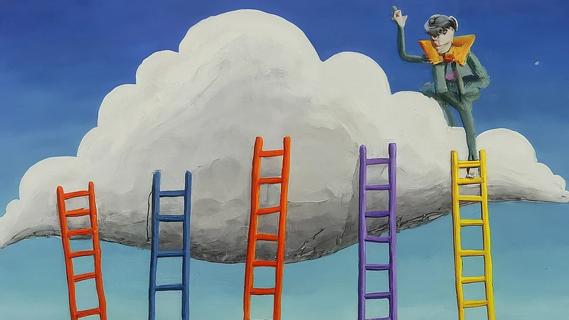 Character climbing a colourful ladder representing CEFR language levels A1-C2