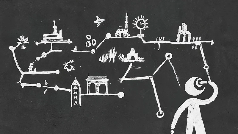 Whimsical illustration representing La Dolce Vita: a figure relaxing in a piazza with a scooter, gelato, and espresso, with geometric color blocks.