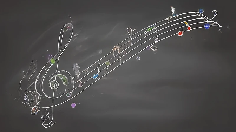 Hand-drawn exclamation mark and star with geometric starbursts.