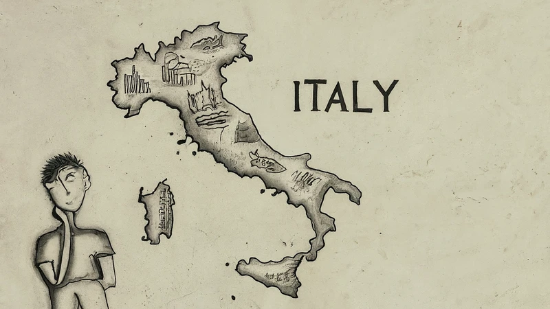 Hand-drawn musical G-clef and painter's palette with geometric shapes.