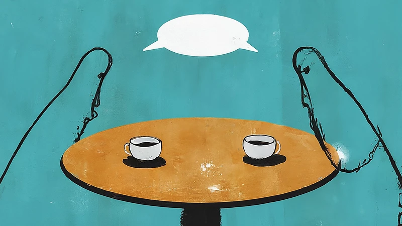 Whimsical drawing of a happy customer with shopping bags leaving an Italian boutique with a stylized cityscape background.