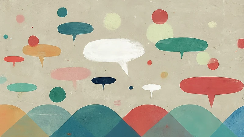Abstract illustration representing polite Italian conditional grammar with speech bubbles and shapes