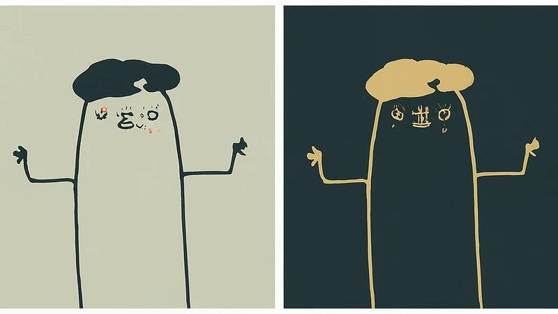 Hand-drawn character shrugging gently next to a geometric square, illustrating indifference or mild refusal.