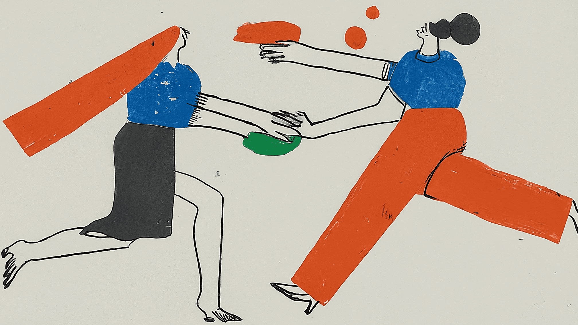 Whimsical illustration showing characters passing a geometric shape, representing Italian indirect object pronouns indicating 'to whom'.