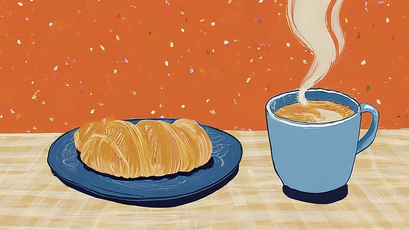 Whimsical hand-drawn illustration of a classic Italian Moka pot steaming on a stovetop