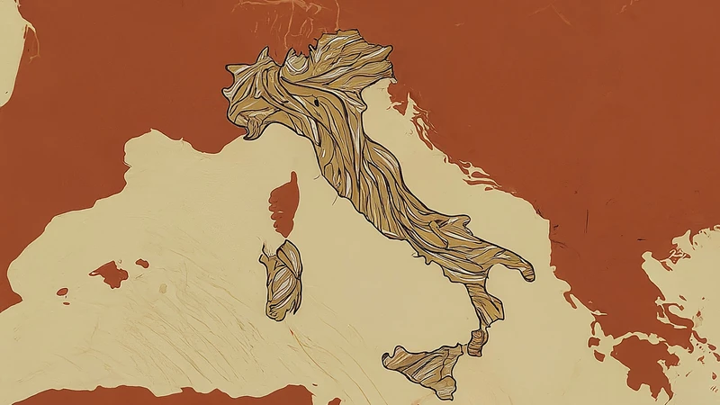 Stylized map of Italy emitting musical sound waves