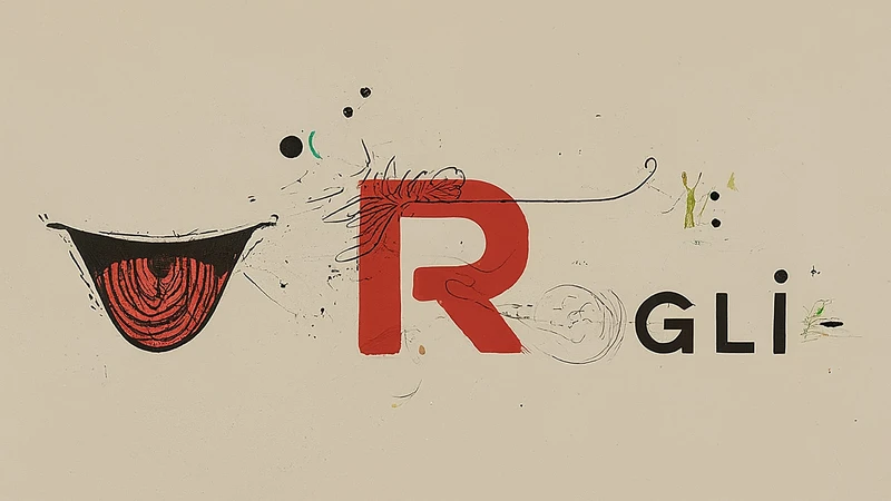 Whimsical illustration visualizing tricky Italian sounds: a tongue making a spiral for rolled 'R', a canyon shape for 'Gn', and flowing lines for 'Gli'.