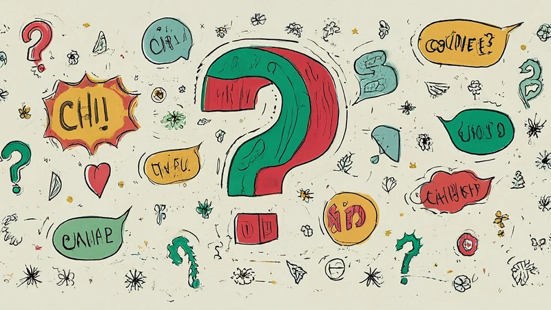 Illustration of Italian question structure with question mark and words like Chi?, Dove?, Quando?