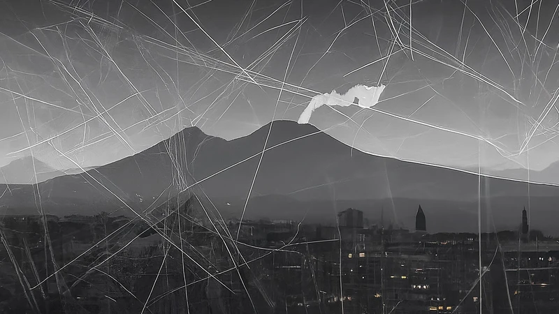 Abstract illustration of Naples skyline with Vesuvius