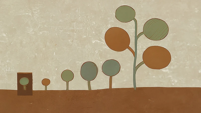 Whimsical plant with geometric leaves growing larger