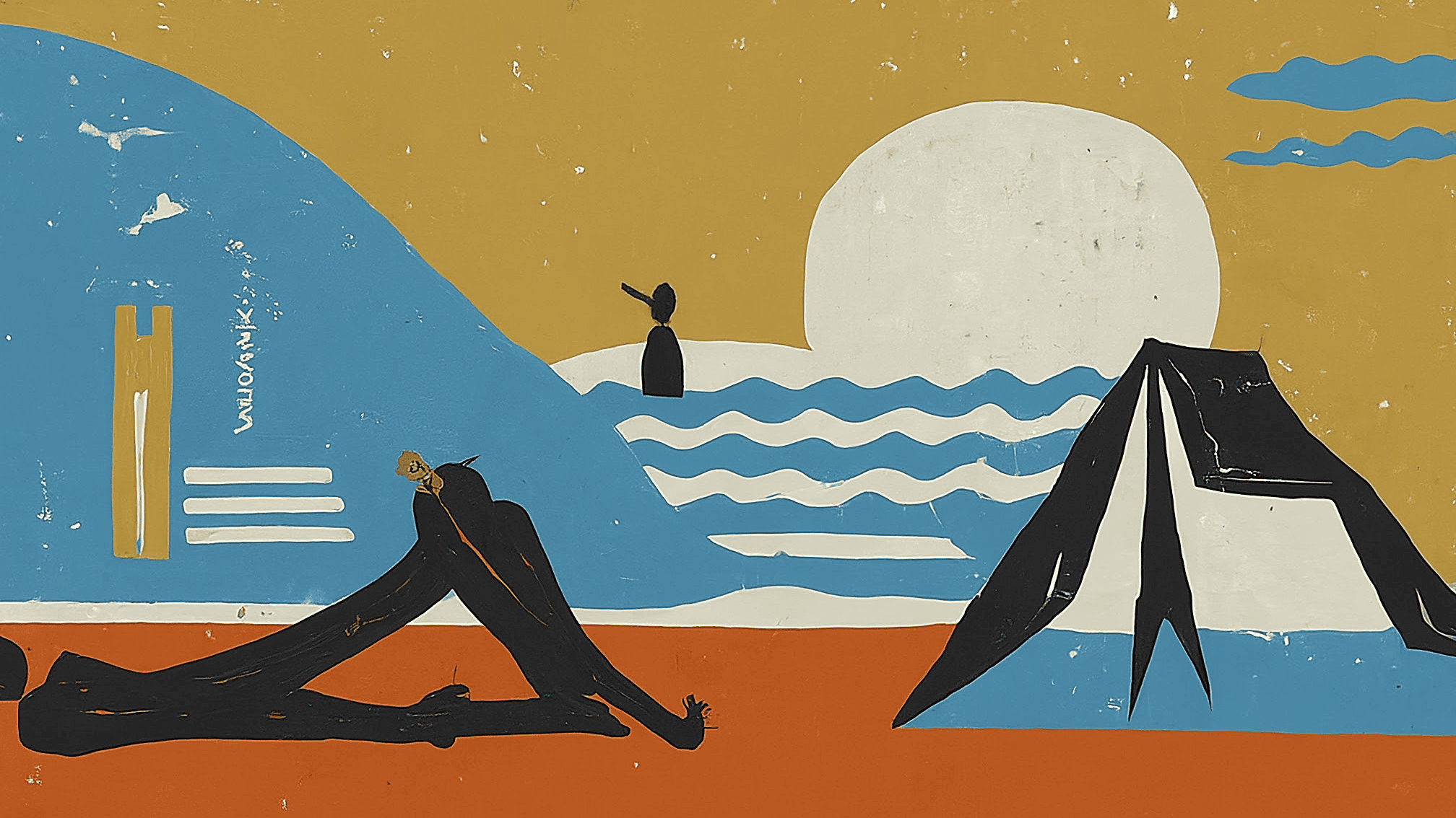 Whimsical illustration capturing Roman leisure (otium/dolce far niente) with geometric accents.