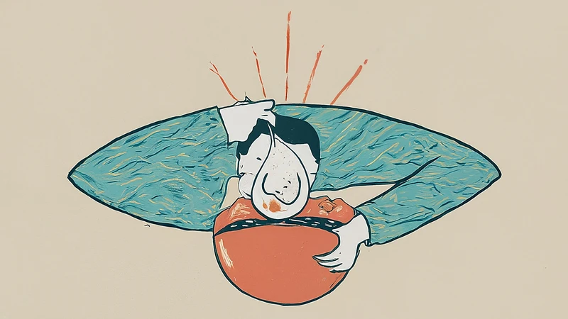 Whimsical illustration showing appetite growing while starting to eat.