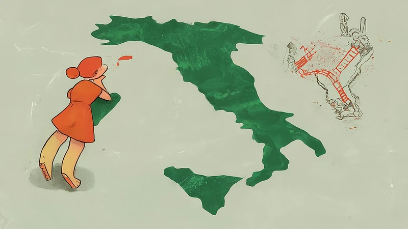 Whimsical hand-drawn hands making the Italian 'finger purse' gesture with geometric sound waves