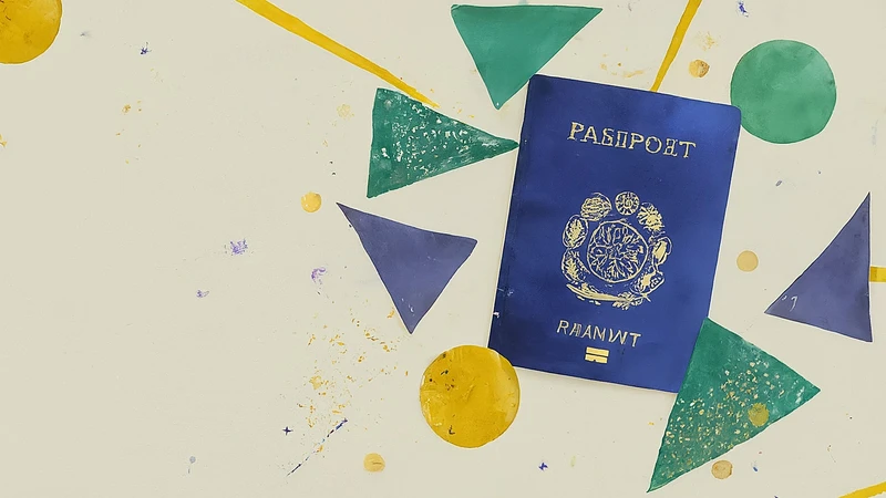 Whimsical character studying a map of Italy with geometric language elements