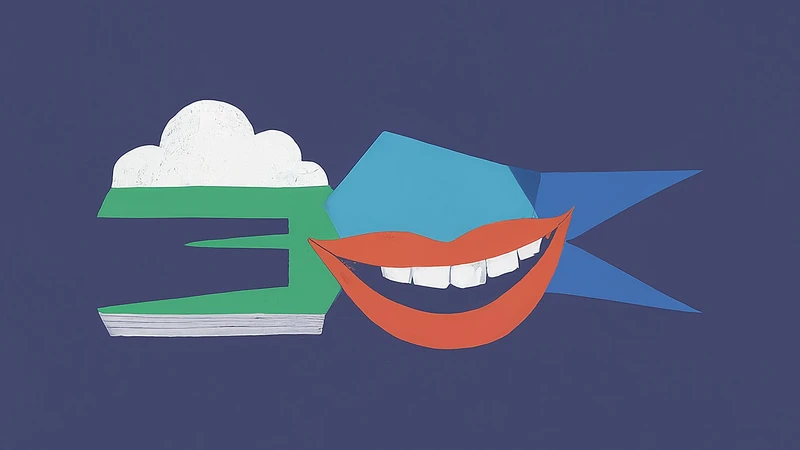 Character climbing a geometric staircase representing challenges towards a sunny Italian landscape