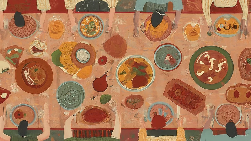 Illustration of a long, slow Italian meal with family/friends.
