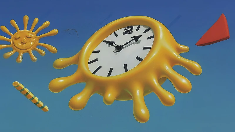 Whimsical melting clock representing flexible Italian time.