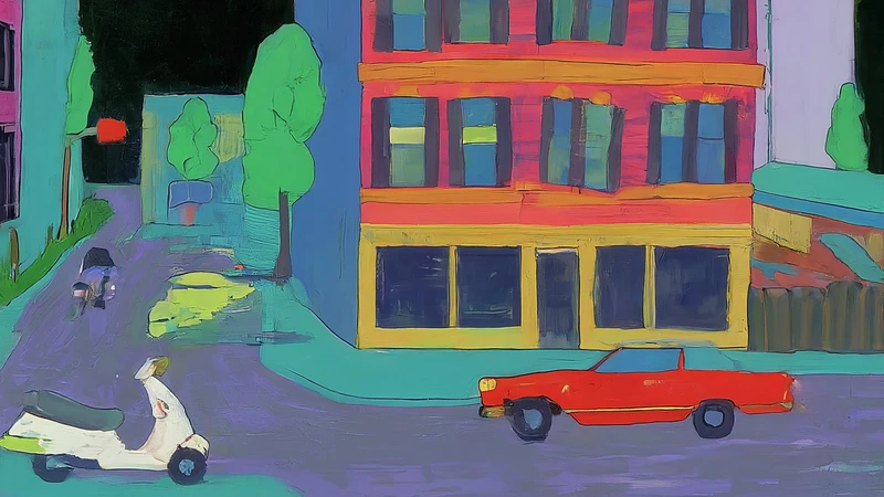 Illustration of chaotic Italian traffic with Vespa and ZTL sign.